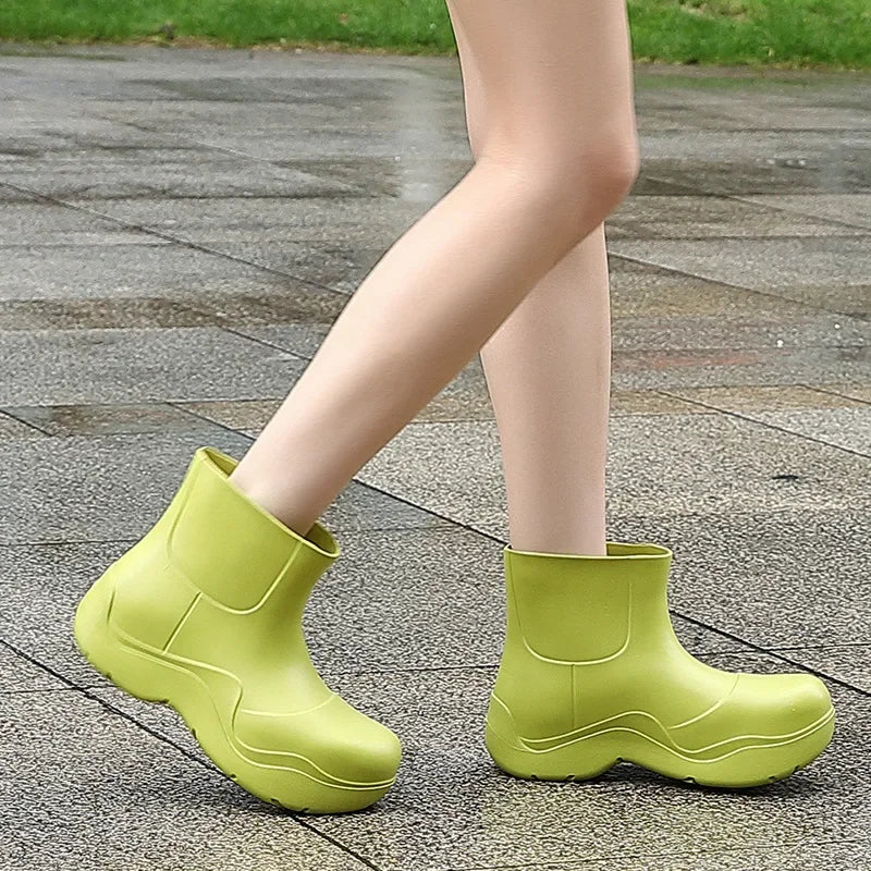 New Rubber Ladies Non-slip Waterproof Ankle Rainboots Shoes Thick Bottom Short Boot Galoshes Pink Women Rain Boots