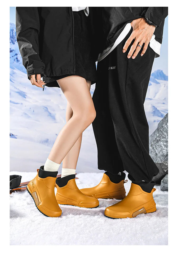 Waterproof Ankle Rain Boots for Men Chef Kitchen Fleece-lined Man Shoes Work Fashion Rainy Day Non-slip Garden Fishing Wellies