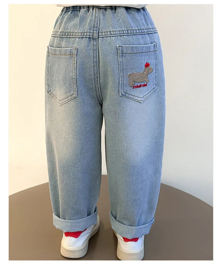 2025 New Girls Jeans Loose Straight Leg Pants for Toddler Baby Casual Wear Spring Autumn