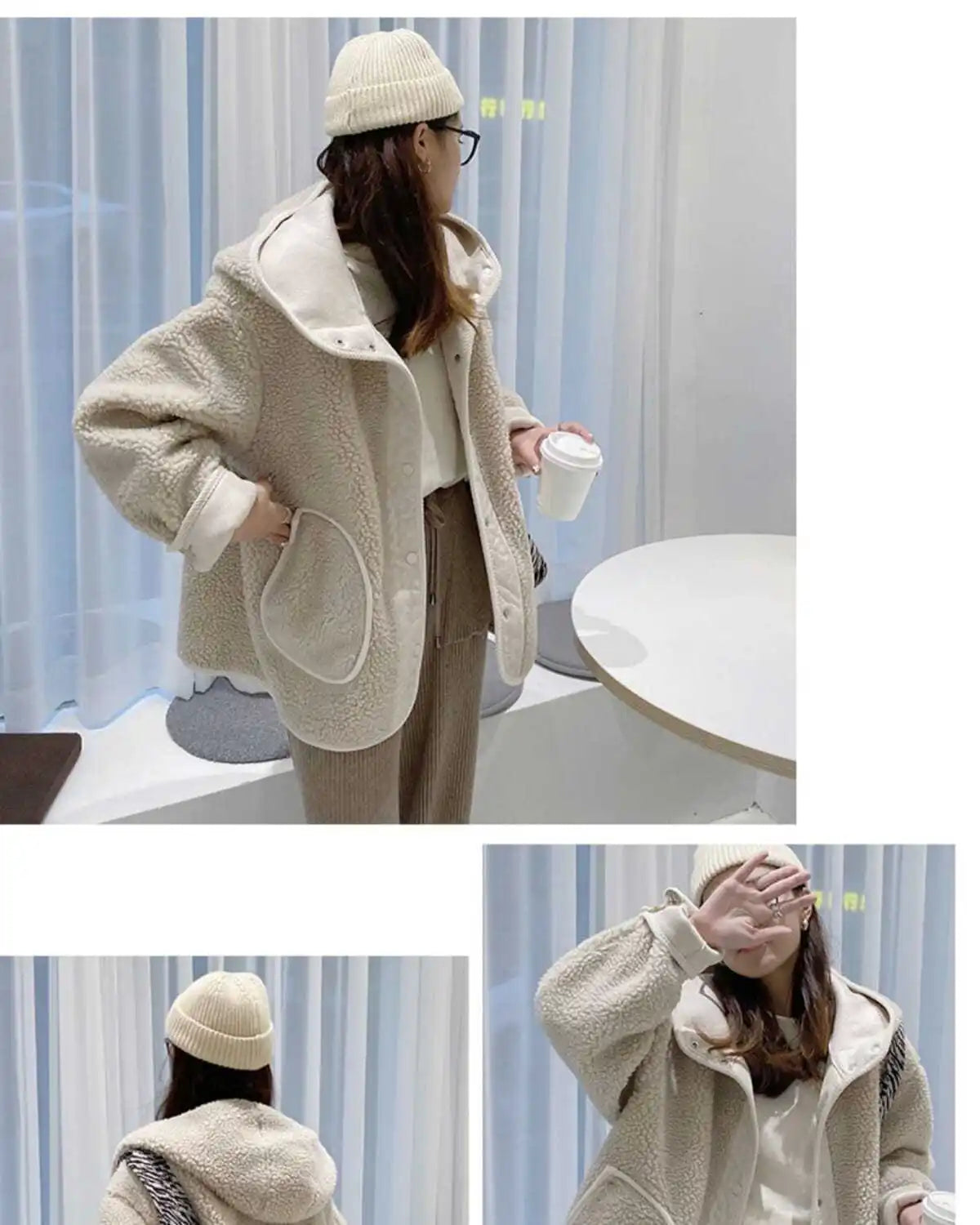 Lamb Wool Coat Women Parkas Thick Warm Coats Korean Solid Single Breasted Hooded Loose Tops Jacket Splice Regular Winter