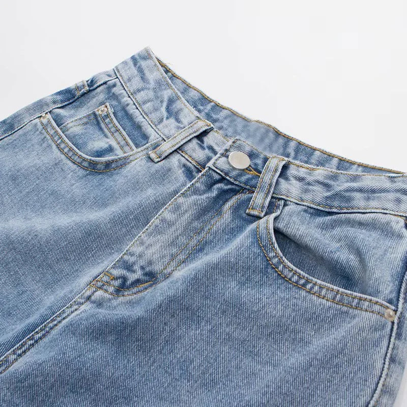 Pantalones vaqueros adelgazantes de cintura alta para mujer, holgados, estilo coreano, de pierna recta, versátiles y drapeados.