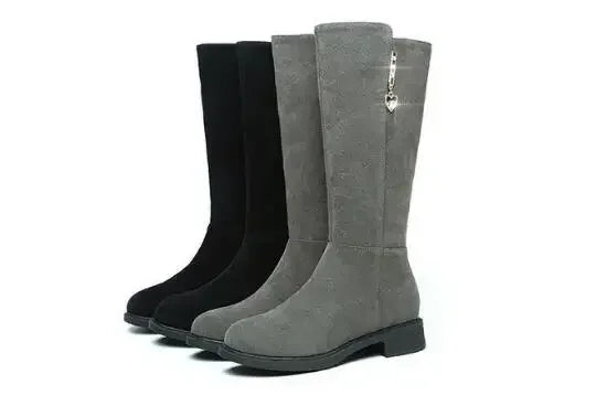 Nuevas botas de nieve cálidas y afelpadas para mujer, informales, planas, combinables, de algodón, a la moda, con cremallera lateral, zapatos de invierno, botas altas hasta el muslo, negras