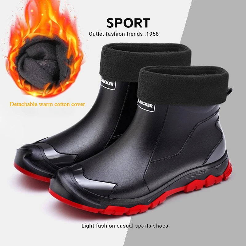Botas de lluvia para hombre, ideales para primavera y otoño. Botas de goma resistentes e impermeables. Botas de lluvia de invierno con forro polar para hombre. Tallas grandes. Calzado de protección laboral.