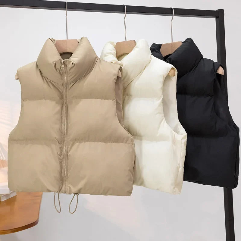 Warm Parkas Women Single Breasted Coats Autumn Winter Vest Coat Khaki High Waist Casual Vests Elegant Y2k Jackets Thick