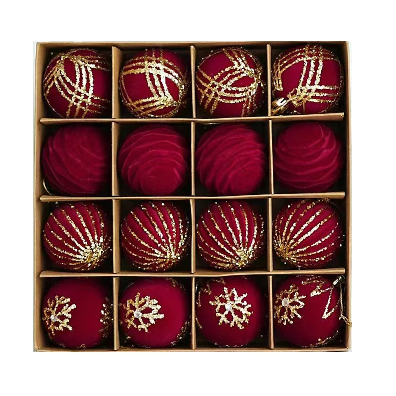 12/16 piezas de adornos navideños de bolas de color rojo vino de 6 cm, con efecto nevado, para árbol de Navidad, fiestas, Año Nuevo, esferas navideñas colgantes.