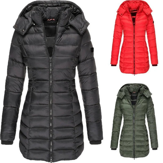 Autumn Winter Solid Color New Women's Cotton-padded Clothes Long Slim-fitting Parka Zipper