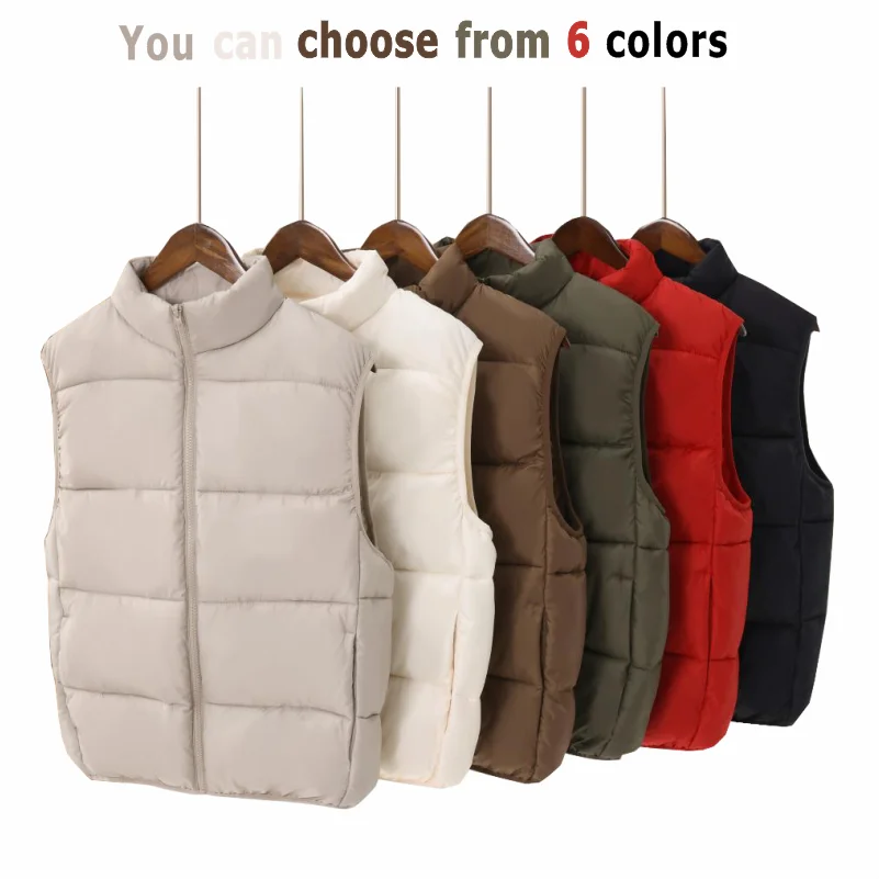 Customized Logo Winter Coat Windproof Vest Thick Stand Up Collar DIY Down Cotton Printing Company Brand Jacket Sleeveless