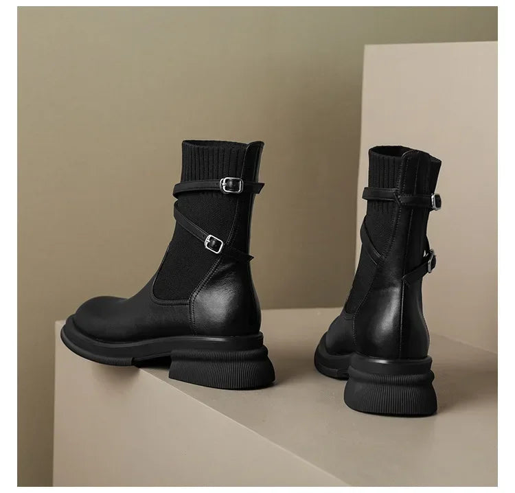 Botas Chelsea nuevas para mujer, estilo retro, suela gruesa, tacón grueso, calcetines elásticos, botines para mujer, botines Chelsea