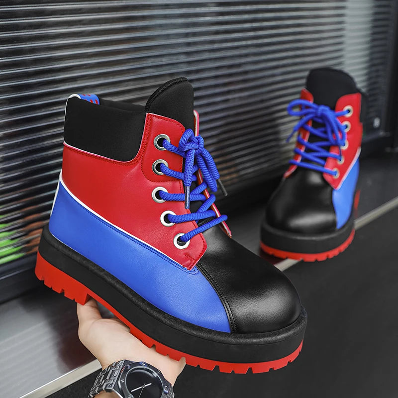 Men's High-Top Outdoor Shoes - High-Top Thick-Soled Design, Suitable for Men, Ideal for Walking/Going to Work/Outdoor Hiking, Durable for All Seasons, Urban Casual Shoes with Cushioned and Wear-Resistant Pvc Soles, Comfortabl