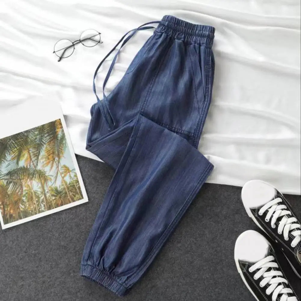 Pantalones Harem para mujer, cintura alta, cordón ajustable en el tobillo, pantalones de mujer con entrepierna profunda, cintura elástica, pantalones casuales para mujer