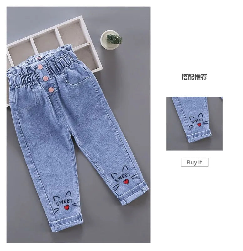 Pantalons pour filles, vêtements pour enfants, jeans pour enfants, pantalons en denim de cow-boy, vêtements de mode printemps-automne, streetwear décontractés, Harajuku