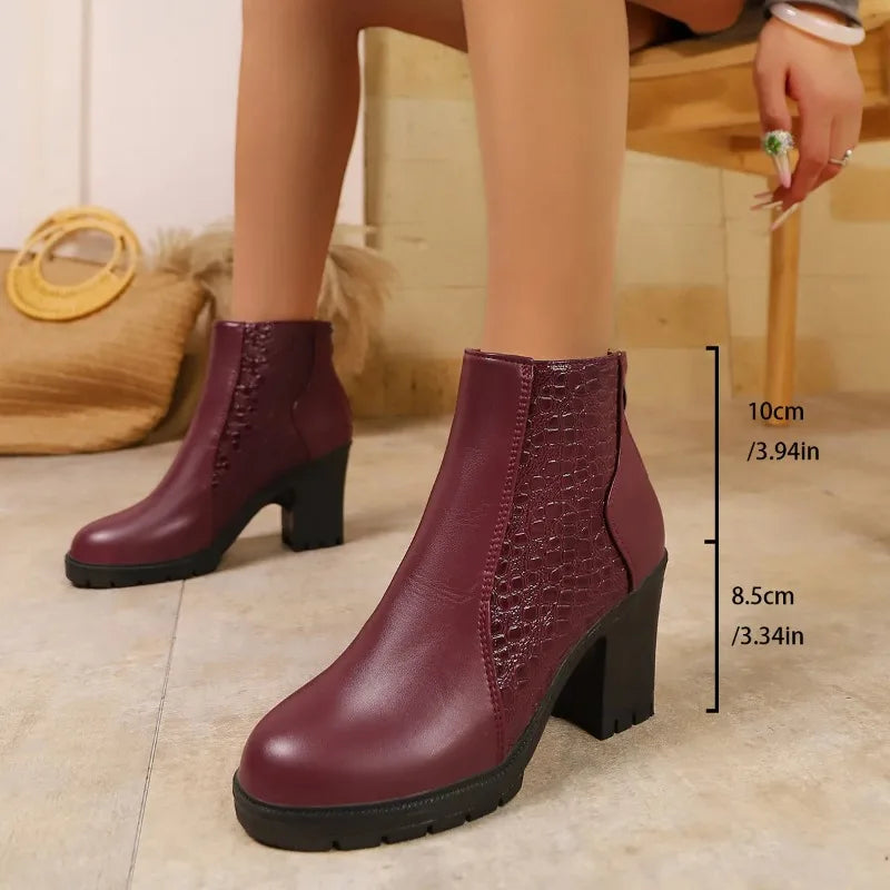 Fashion Ankle Boots for Women Autumn Thick Heel Platform Boots with Zipper Splicing Plus Size Short Women Boots Botas Mujer