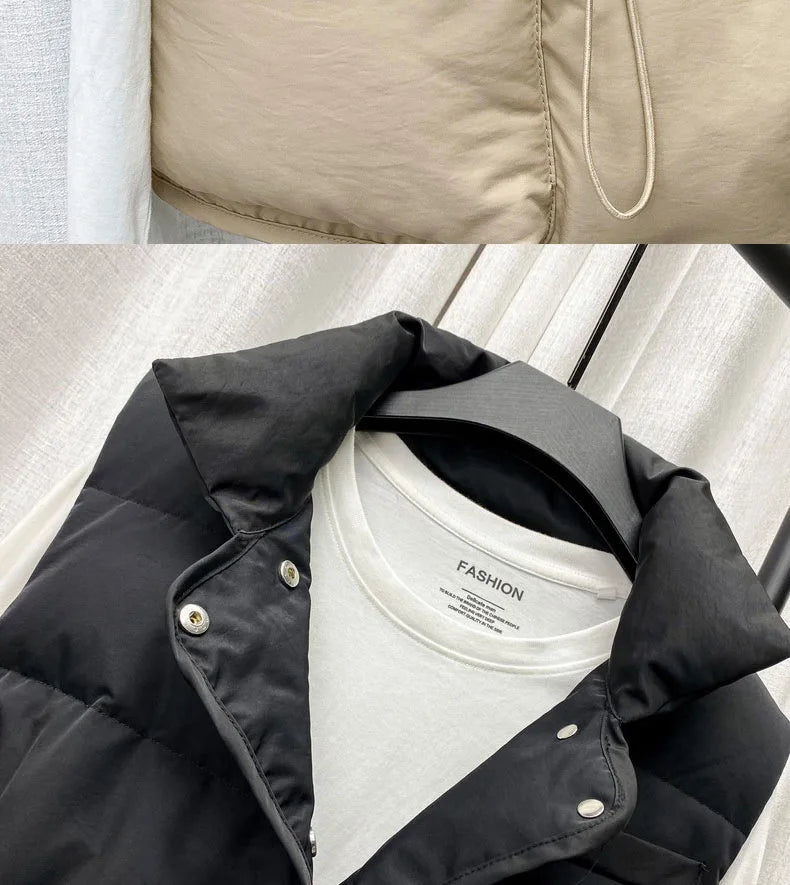 Parkas Women Vest Coats Thick Warm Sleeveless Turn Down Collar Drawstring Tight Waist Coat Single Breasted Autumn Winter