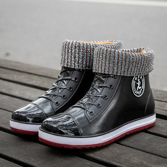 Women's Rain Boots Fashion Warm Cotton RubberShoes Ankle Rain Shoes for Women Waterproof Garden Galoshes Botas Lluvia Mujer