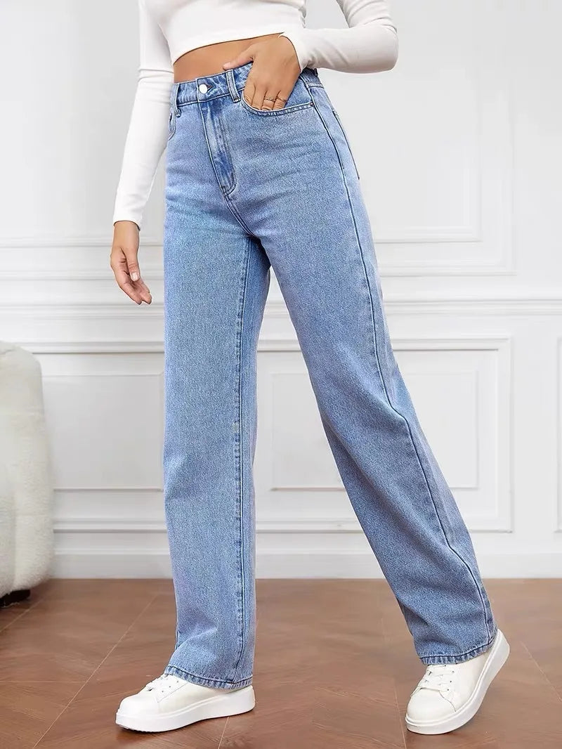 Women's Hot Sale High Waist Stretch Washed Denim Fashionable Straight Jeans Women's Pants women jeans black pants woman clothing