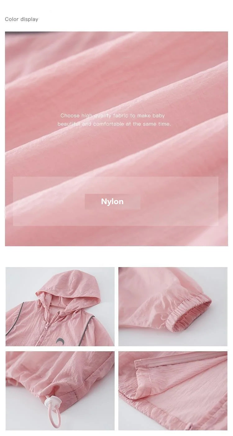 Summer Casual Lightweight Kids Sun Outfit Tops Baby Girls Loose Drawstring Hooded Zip Moon Coats Children Jackets 1-10 Years