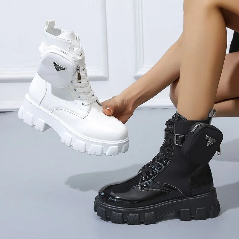 Women's Boots Fashion Ankle Boots Thick Bottom Round Head Buckle Small Leather Bag Short Boot Comfort Women Boots Zapatos Mujer