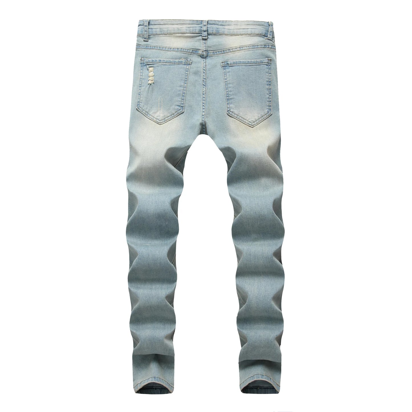 Punk Street Style Ripped Skinny Jeans Men Vintage Wash Solid Denim Trouser Mens Casual Slim Fit Pencil Denim Holes Pants 2024