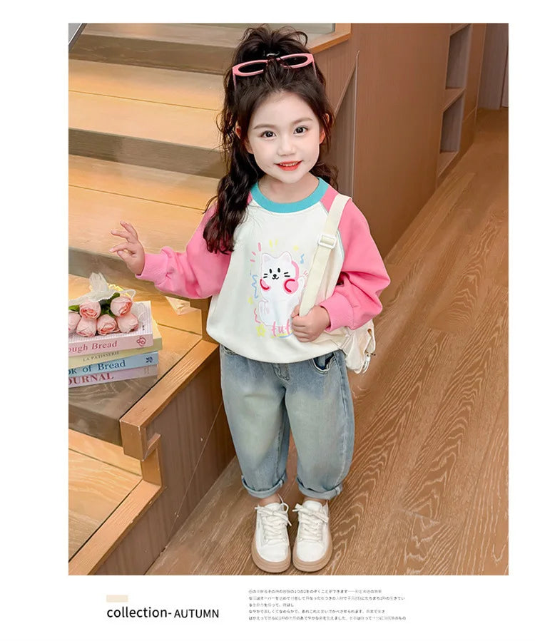 2025 New Girls Jeans Loose Straight Leg Pants for Toddler Baby Casual Wear Spring Autumn