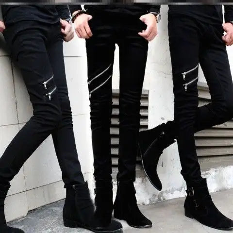 Pantalones vaqueros casuales con cremallera de diseñador para hombre, pantalones vaqueros de mezclilla, primavera y otoño 2024, nuevos pantalones de tubo elásticos negros ajustados de moda coreana para hombre