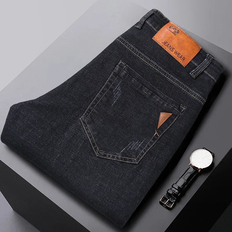 2025 NEW Men's Fashion Business Jeans Classic Style Casual Stretch Slim Jean Pants Male Brand Denim Trousers Black Blue