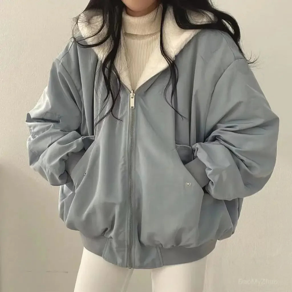 2024 Autumn Thicken Parkas Women Casual Hooded Jacket Winter Comfortable Double-Layer Korean Style Simple Solid Warm Cute Coats