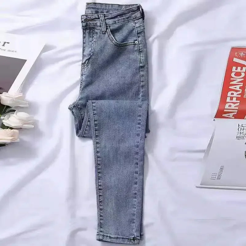 High Waist Jeans Denim Women Spring and Summer  New Outer Wear Thickening Tight Elastic All-match Pencil Pants