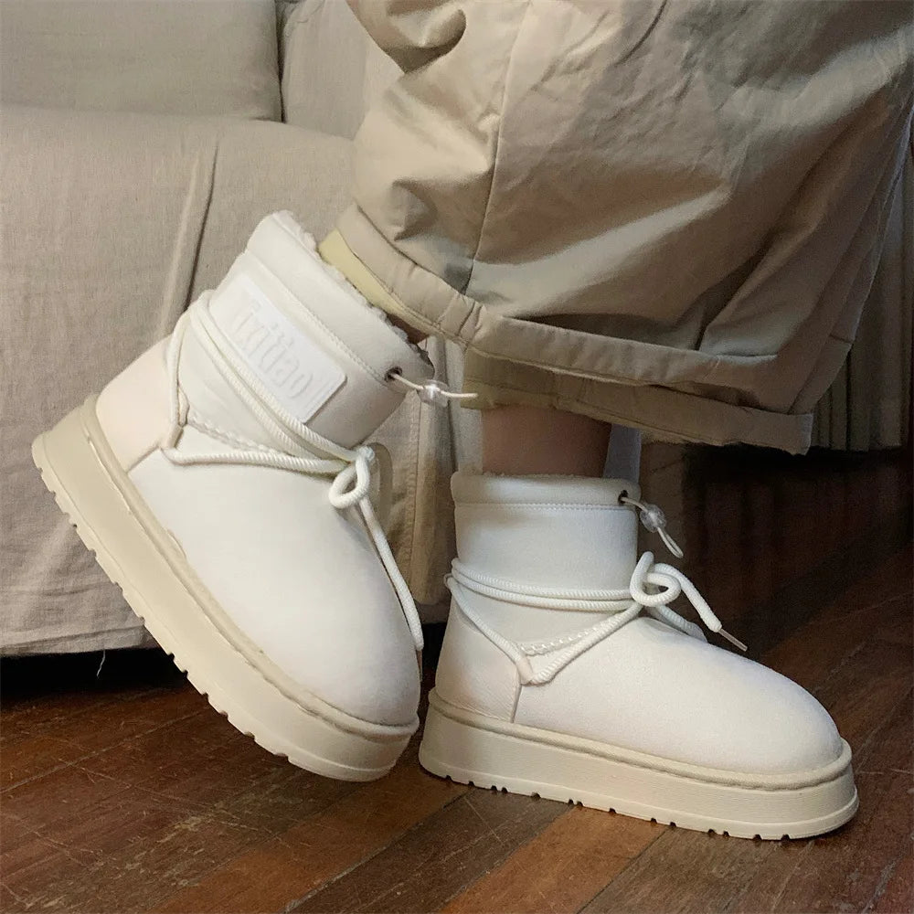 Women’s Snow Boot With Waterproof Lace Up Mid-Calf Outdoor Winter Deep Tread Rubber Sole