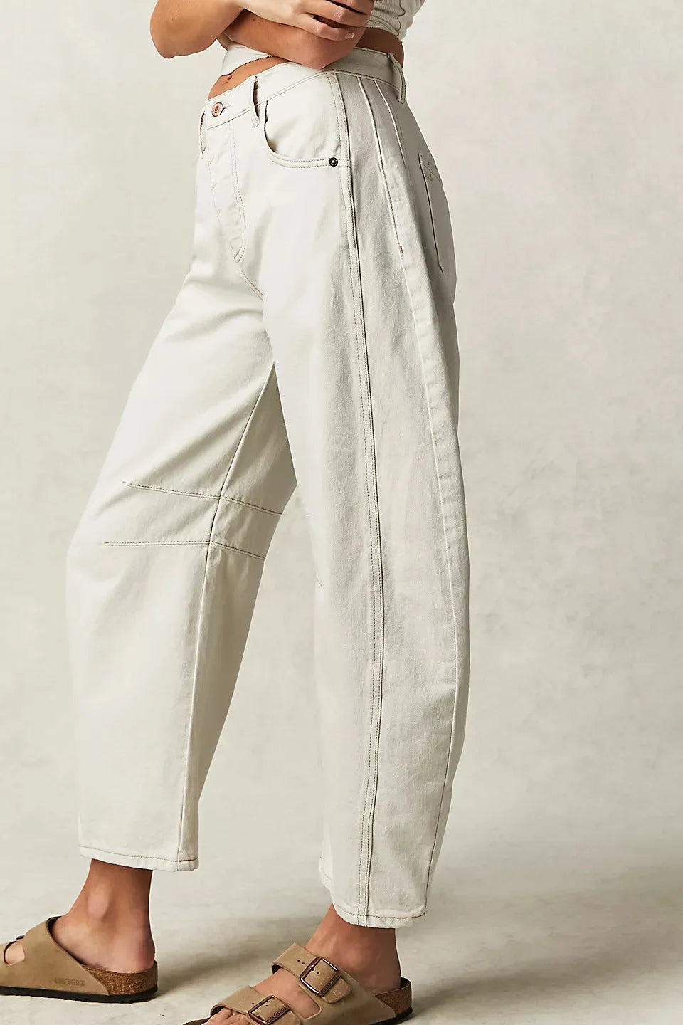 Pantalones vaqueros holgados de pierna ancha para mujer, decolorados, de color liso, de cintura alta, a la moda, hasta el tobillo