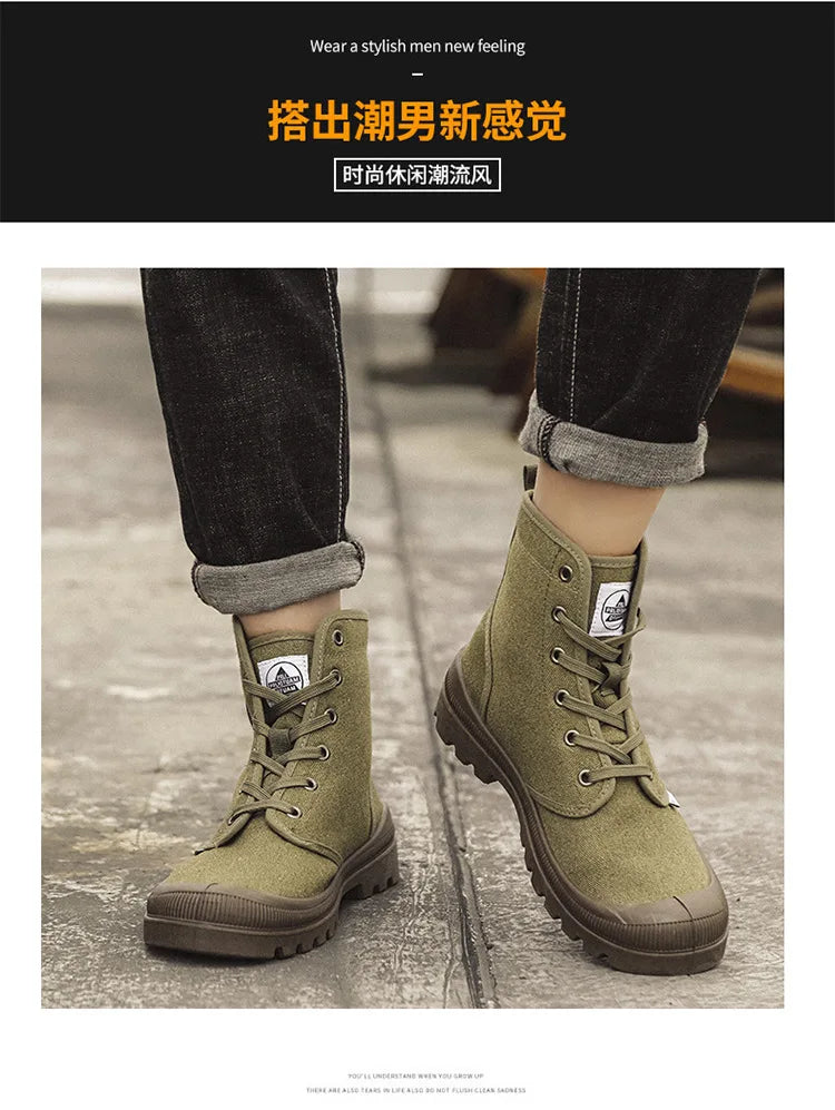 Nouvelles bottes montantes tendance pour hommes, confortables et décontractées, idéales pour l'extérieur, la jungle et l'alpinisme. Bottes à plateforme larges.