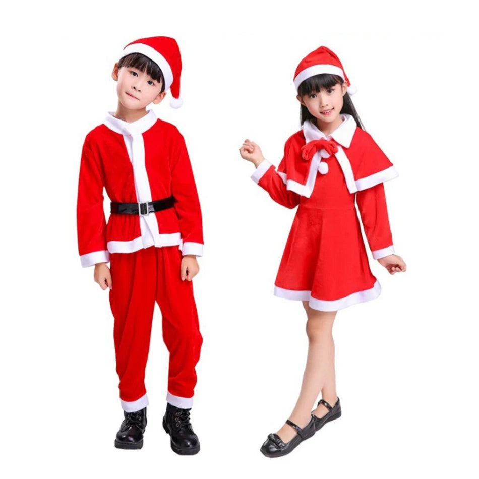 Velvet Christmas Set Stage Performance Clothing for Kids Boys Girls Matching Party Set and Dress Classic Christmas Clothes