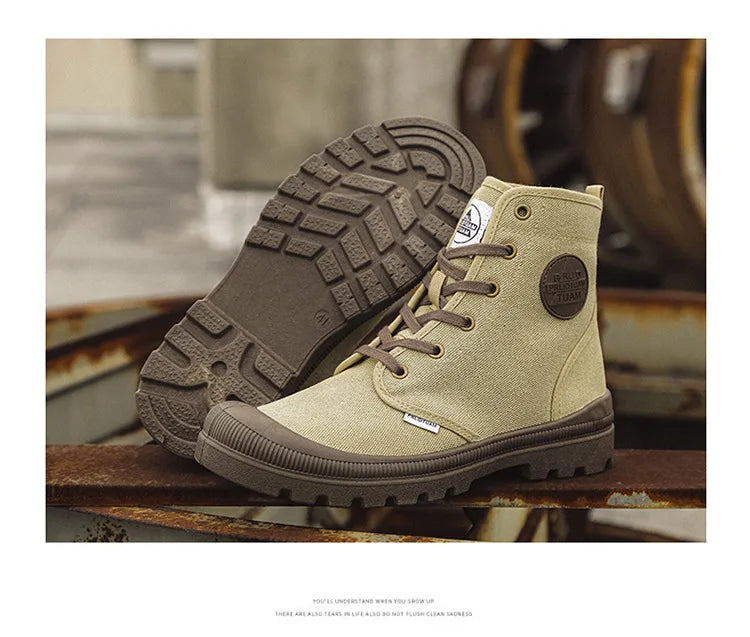 Nouvelles bottes montantes tendance pour hommes, confortables et décontractées, idéales pour l'extérieur, la jungle et l'alpinisme. Bottes à plateforme larges.