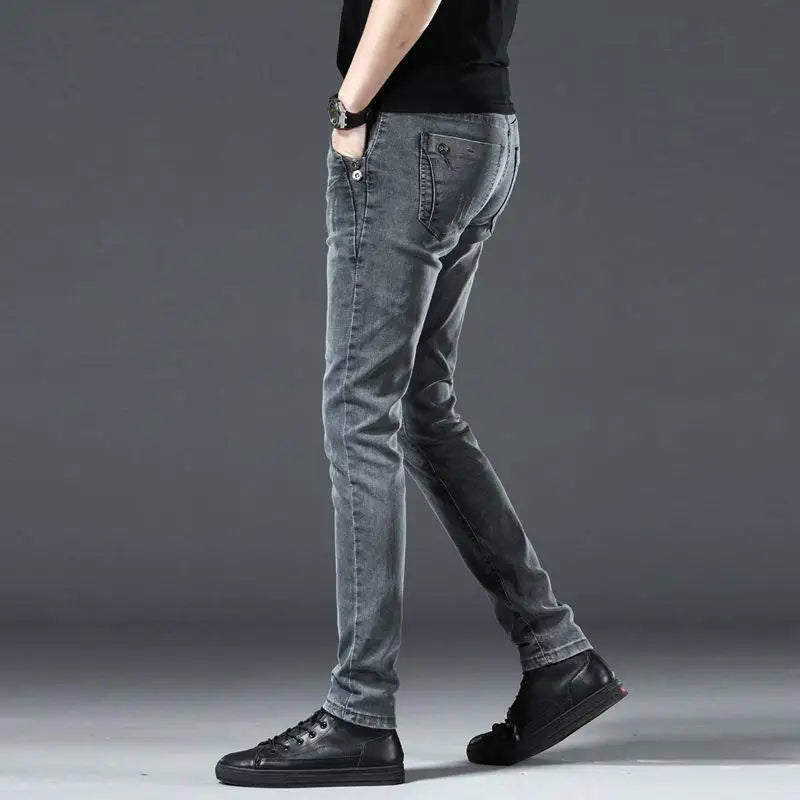 Summer Blue Comfortable Stylish Classic Designer Men's Slim Jeans Luxury Brand Korean Fashion Student Cowboy Soild Denim Pants