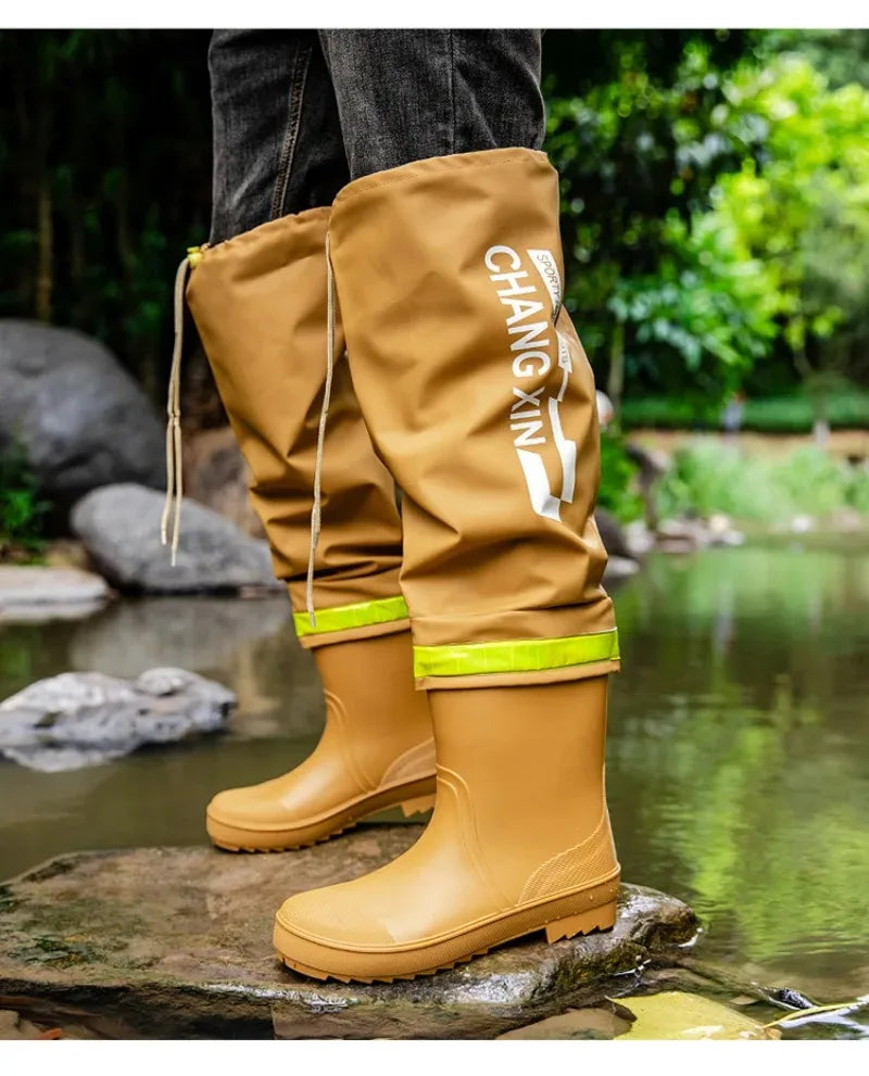 Botas de lluvia para hombre, botas de lluvia hasta la rodilla, impermeables, para pesca, de goma, tipo galocha, de caña larga.