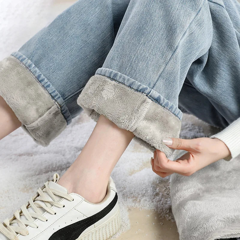 Women Winter Pants Blue Jeans Woman Korean Fashion Straight Leg Jeans Streetwear Y2k Denim Female Clothing Women'S High Waist