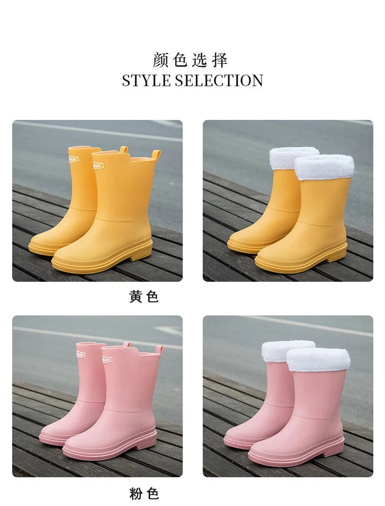 Rubber Women Rain Boots PVC Waterproof Women Shoes Non-Slip Women Water Shoes Outdoor Women Boots Zapatos Impermeable Mujer