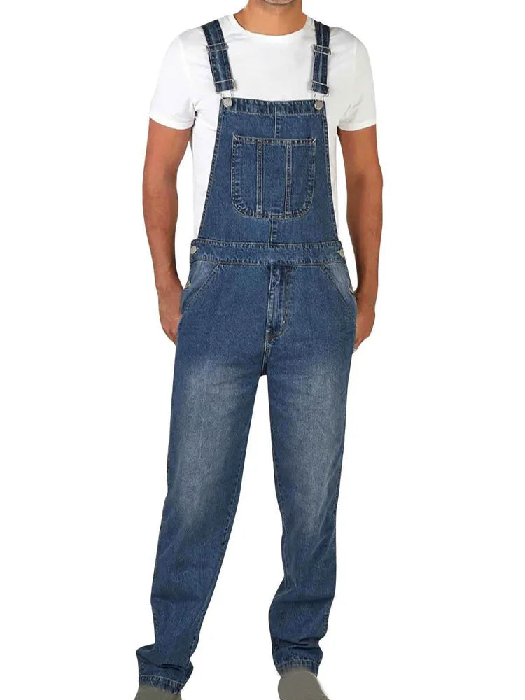 2025 Mens Jeans Overalls Men Pockets Slim Long Denim Pants Cotton Splice Straight Rompers Summer Plus Size Long Jeans Men