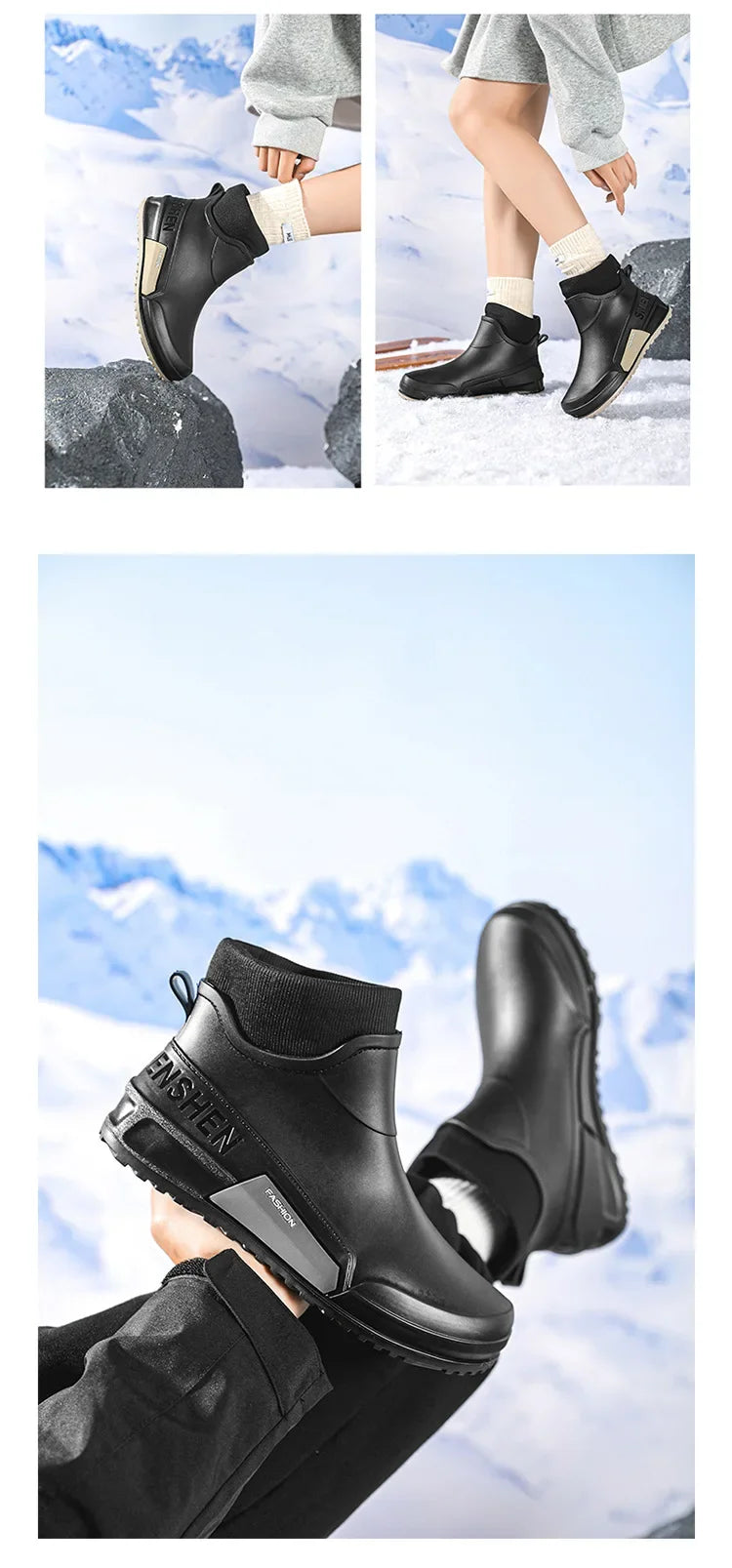 Waterproof Ankle Rain Boots for Men Chef Kitchen Fleece-lined Man Shoes Work Fashion Rainy Day Non-slip Garden Fishing Wellies