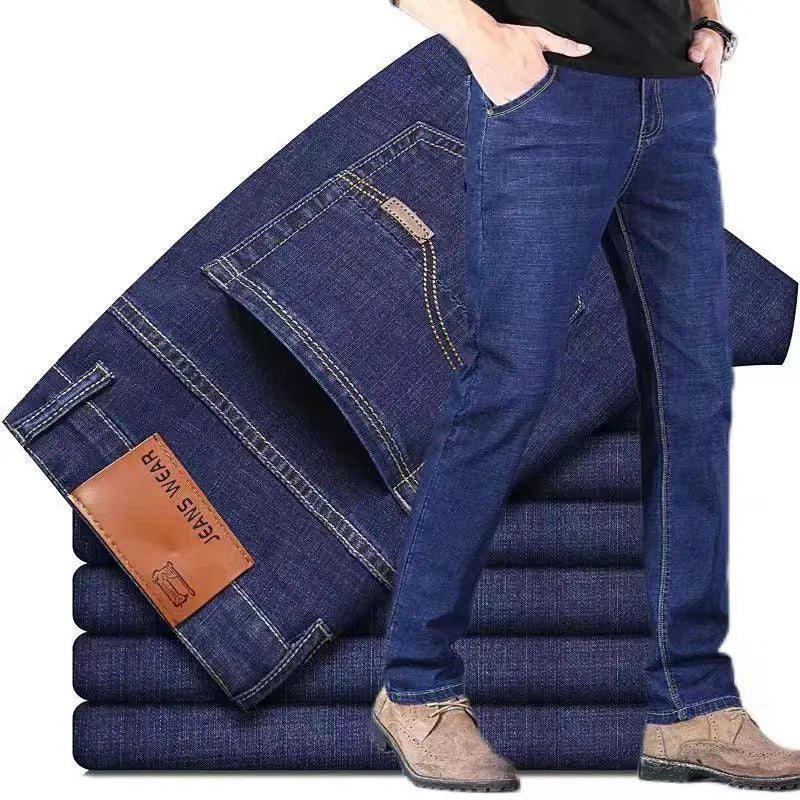 Summer Elastic Men's Jeans Fashion Gray Comfortable Business Straight Stretch Cotton Casual Denim Pants Brand Male Thin Trousers