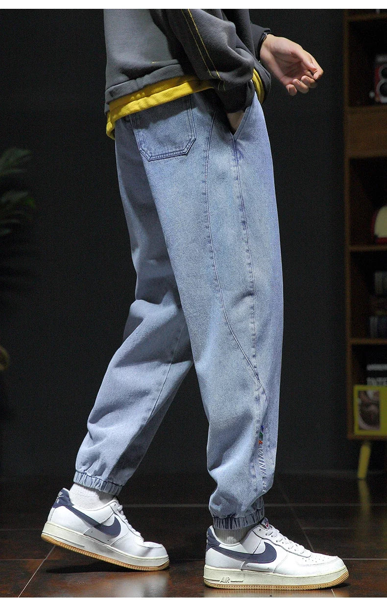 Nuevo estilo primavera verano negro azul cargo jeans hombres streetwear pantalones vaqueros jogger masculino holgado harem jeans talla grande M-8XL