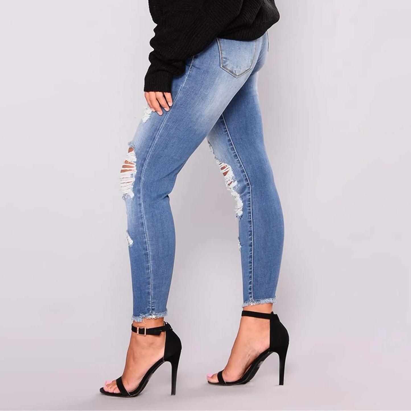 Pantalones vaqueros ajustados con agujeros rasgados para mujer, pantalones vaqueros desgastados con realce de glúteos y bolsillos, ropa de calle vintage elástica