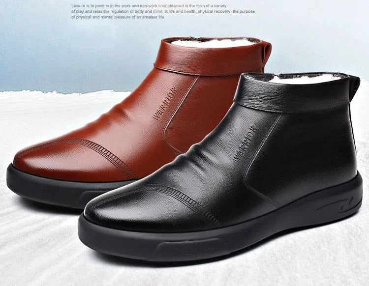 Chaussures pour hommes, nouveauté hivernale, chaussures en coton, bottes de neige décontractées imperméables en cuir épais et peluche pour hommes