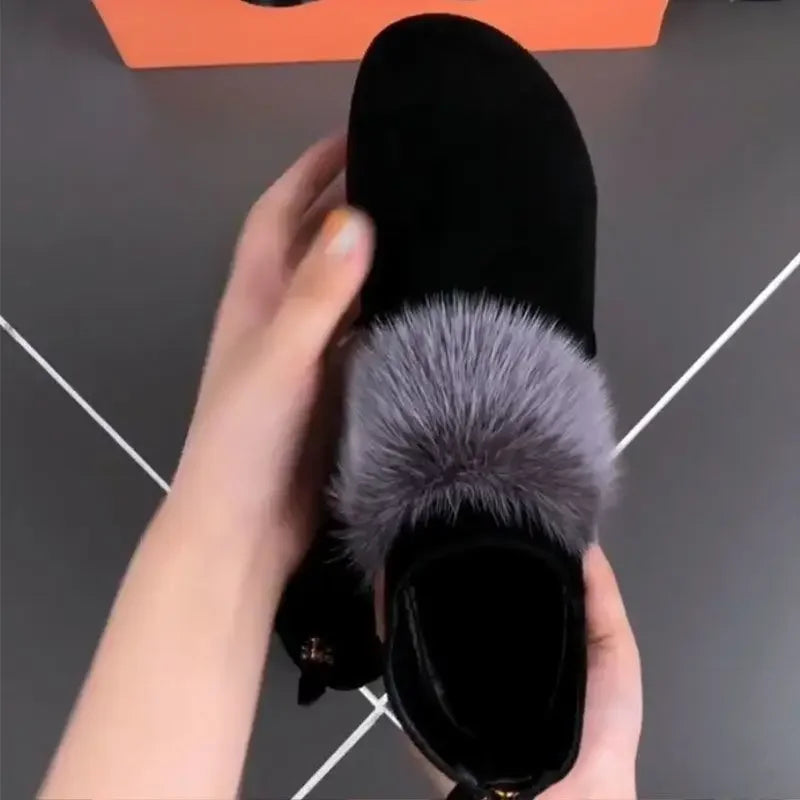 Zapatos de invierno para mujer, botas cálidas de felpa, de tacón bajo, antideslizantes, para ir al trabajo, para oficina, botas cortas con cremallera a la moda.