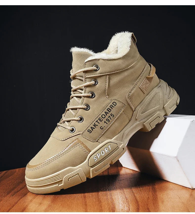 Botas nuevas para hombre, de invierno, de felpa, para la nieve, estilo casual, para exteriores, con cordones, cálidas, antideslizantes, hasta el tobillo.