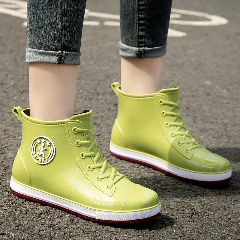Women's Rain Boots Fashion Warm Cotton RubberShoes Ankle Rain Shoes for Women Waterproof Garden Galoshes Botas Lluvia Mujer