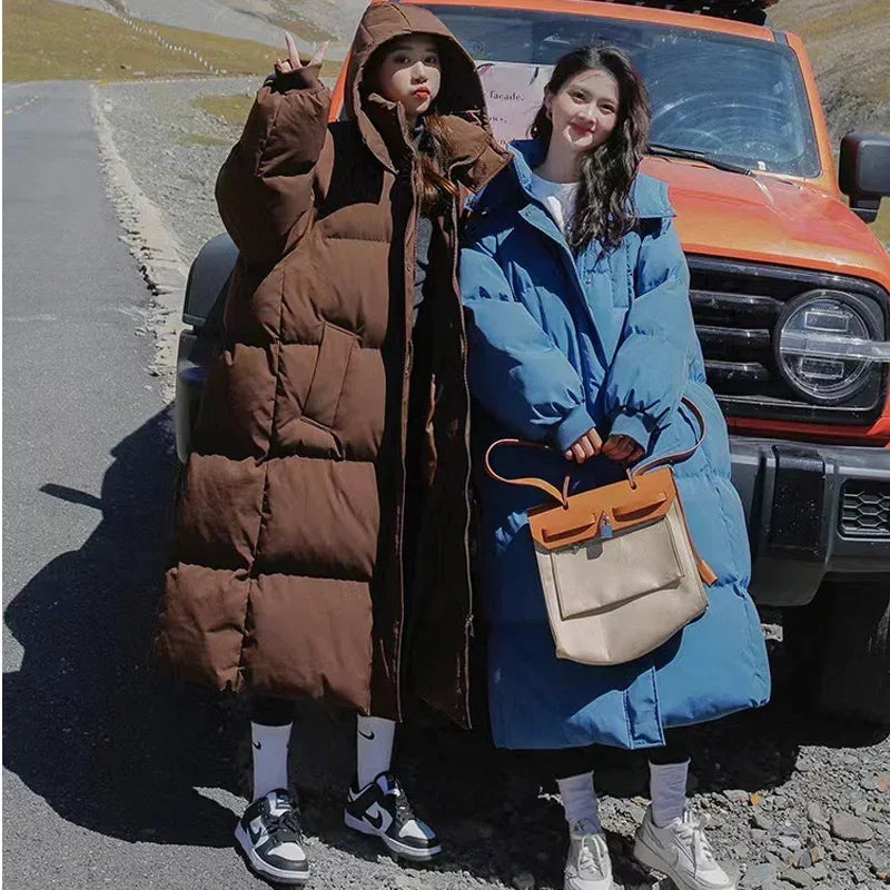New Winter 2024 Women's Long Jacket Jacket Thickened Korean Loose Stylish Windproof Warm Hooded Down Cotton Jacket Coat