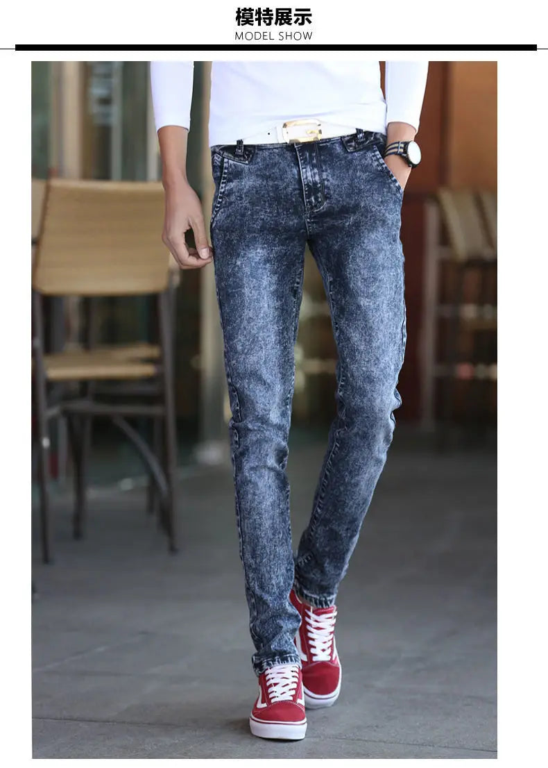 Harajuku Fashion Men's Jeans Stretch  Luxury Clothes for Men Korean Style Streetwear Cowboy Solid Snowflake Skinny Denim Pants