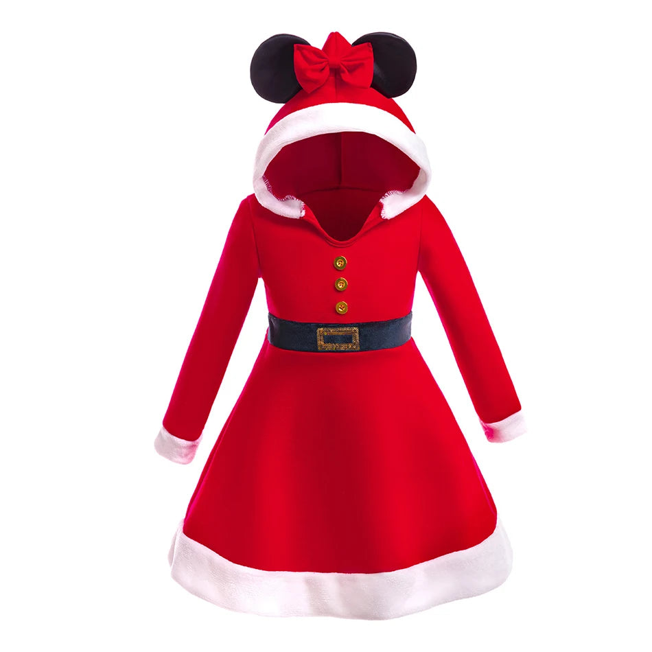 Vestido rojo navideño con capucha para niñas, ideal para el jardín de infancia, la escuela o cualquier ocasión. Disfraz cómodo para fiestas navideñas.