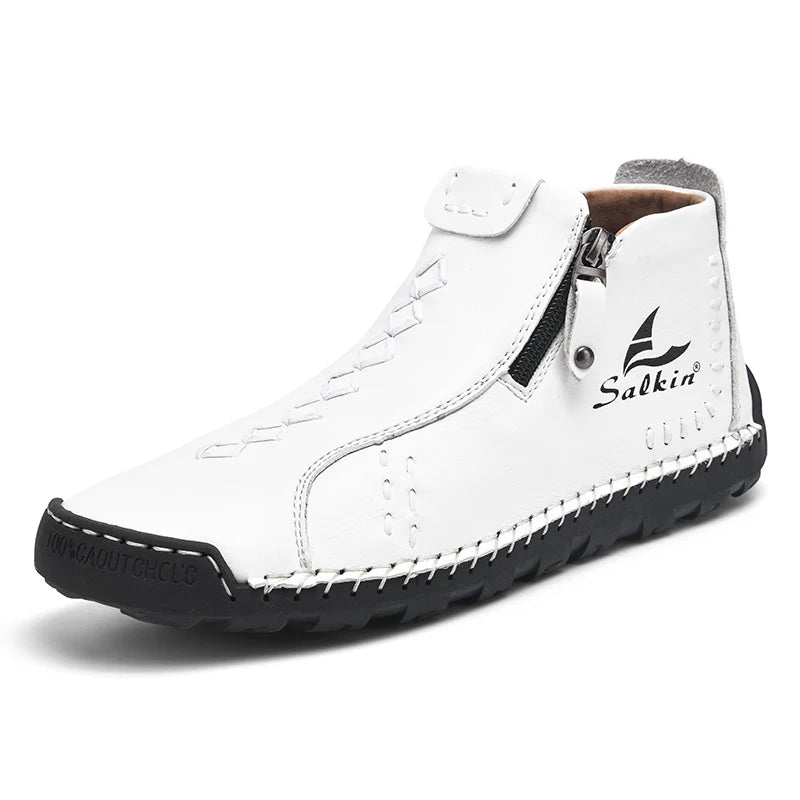 Nuevas botas de invierno hechas a mano en piel para hombre, con diseño de cremallera, transpirables, informales, de piel, botines para hombre, para exteriores