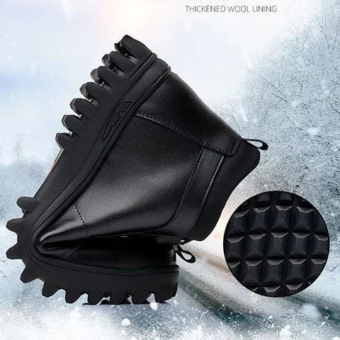 Zapatos de invierno de piel para hombre, de moda, con forro de felpa, cálidos, cómodos, antideslizantes, de algodón, para negocios, para exteriores, informales, botas de nieve, para vacaciones